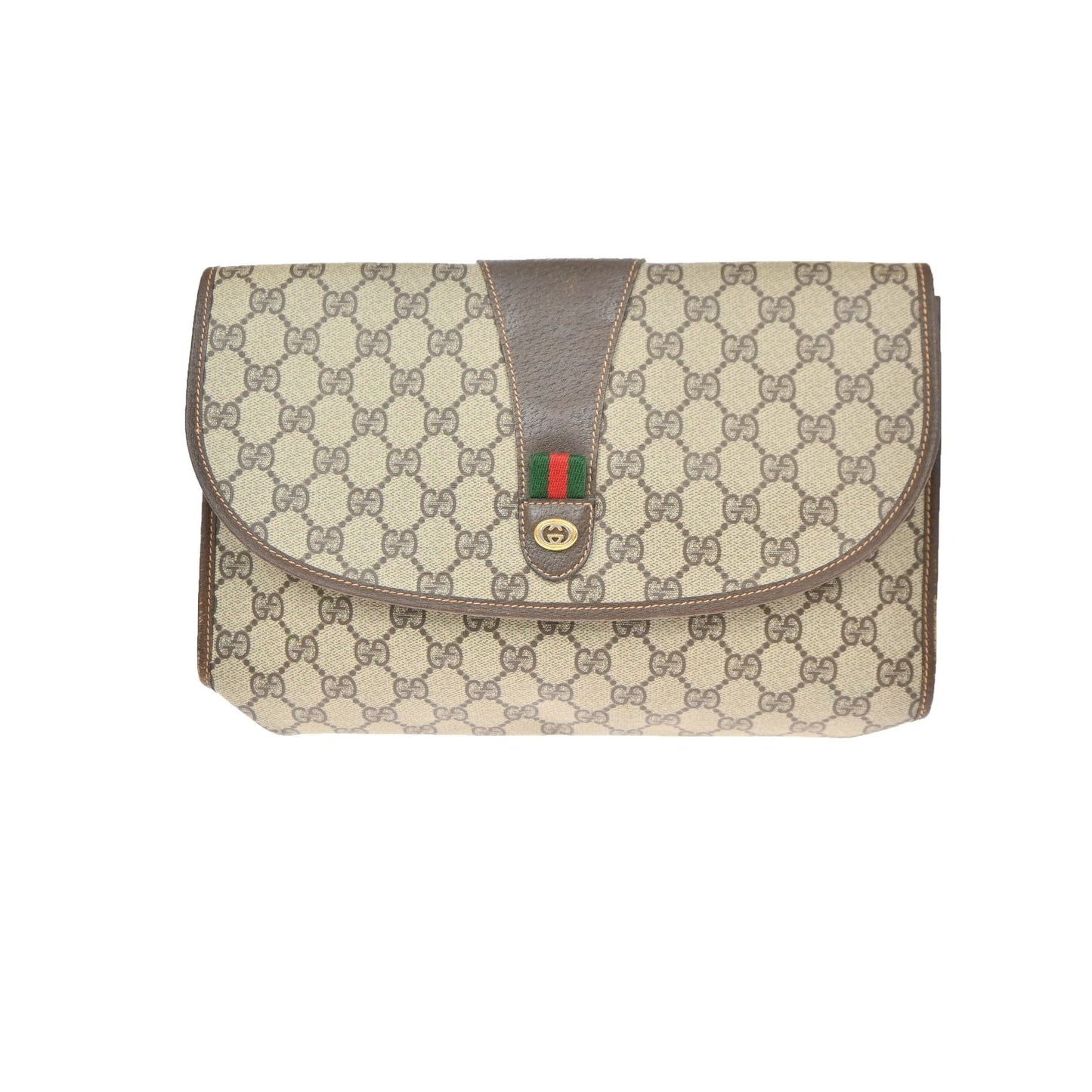 GUCCI GG Sherry Pattern Clutch Hand Bag PVC Leather Brown Italy 09KD128