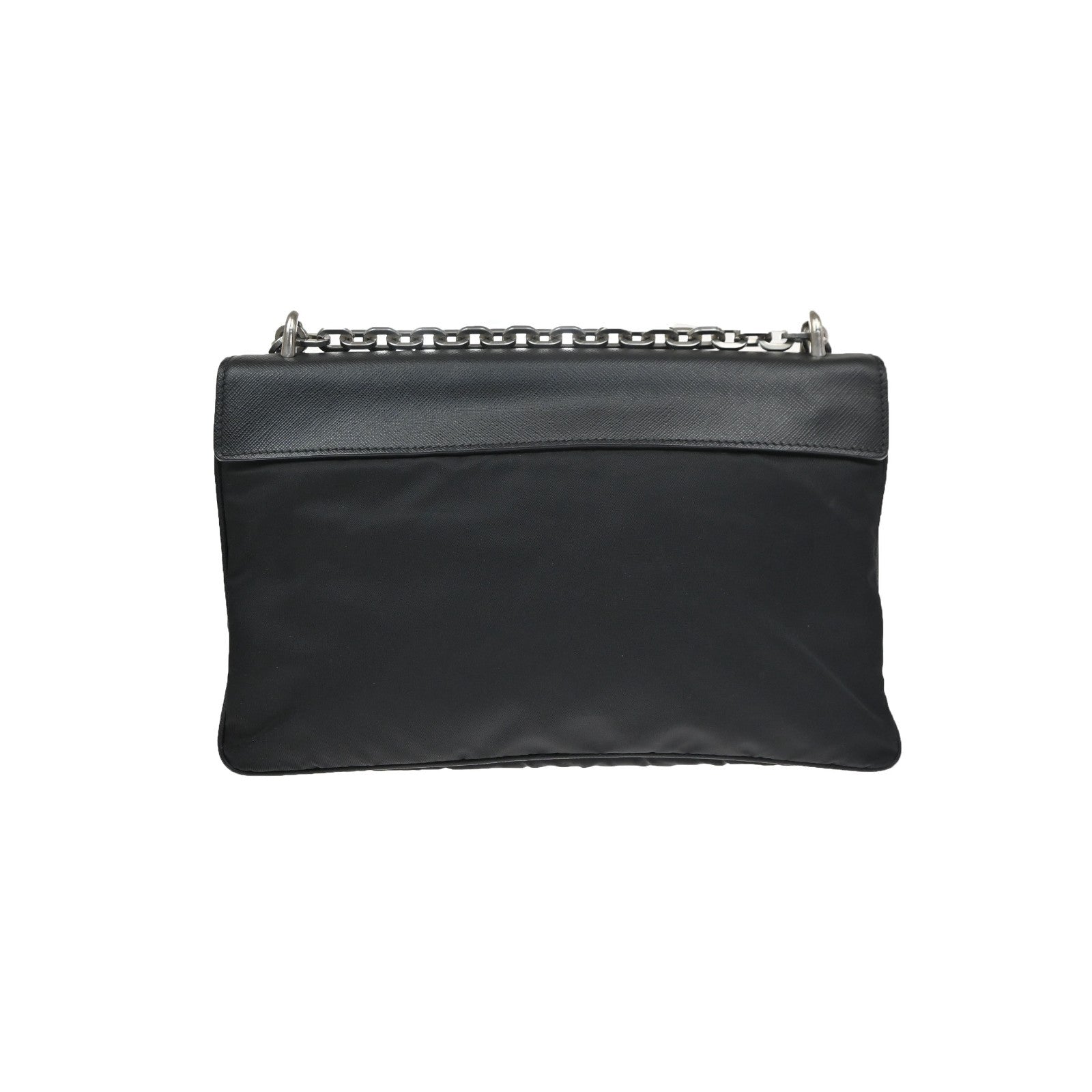 PRADA Saffiano Diagonal Chain Shoulder Bag Nylon Leather Black SHW 10KD064