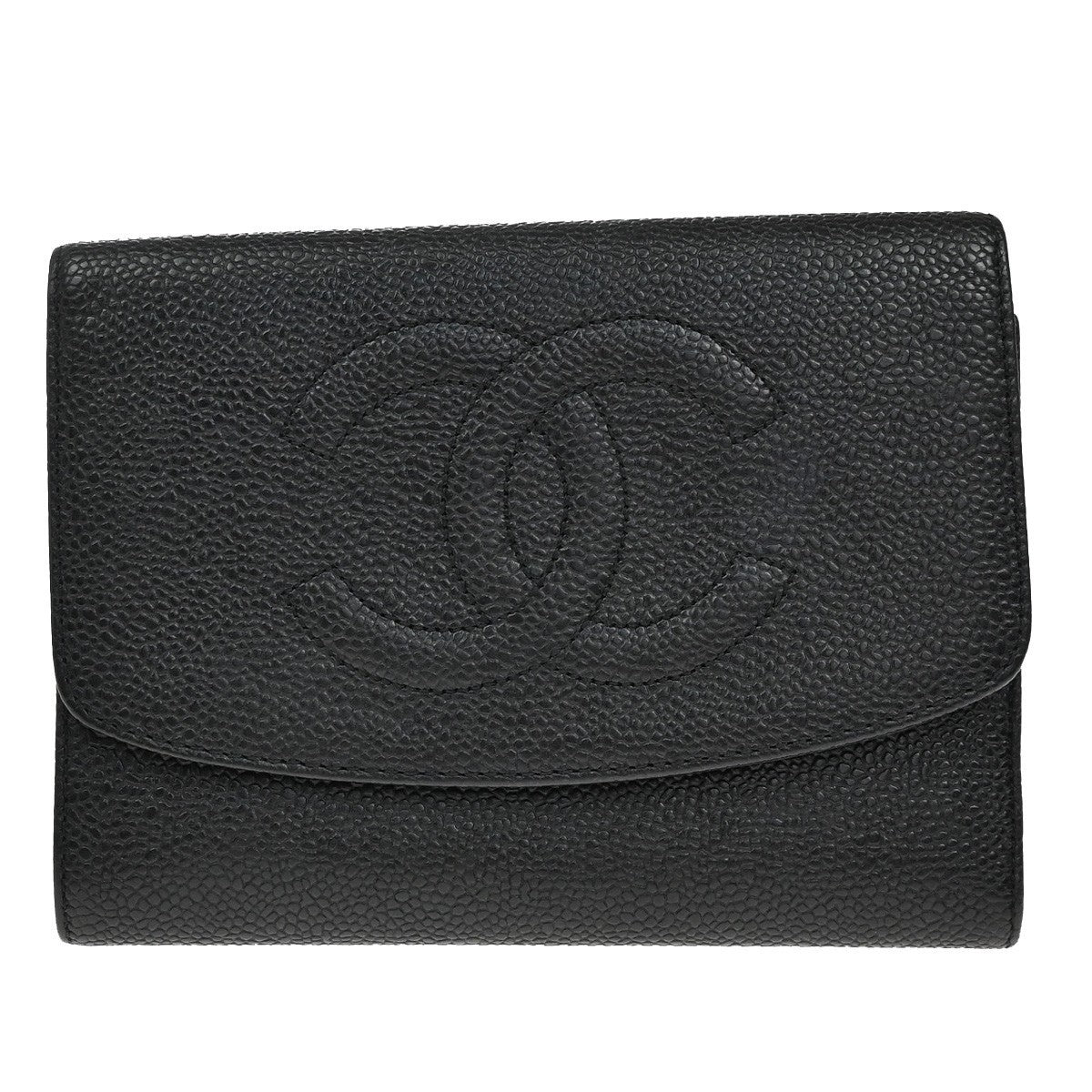 CHANEL CC Trifold Compact Wallet Grained Calfskin Leather Black Vintage 79RF500