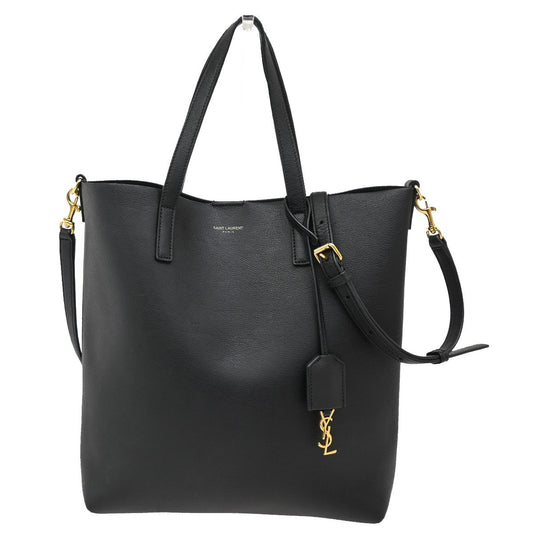 SAINT LAURENT PARIS Logo 2 Way Shoulder Hand Tote Bag Leather Black 87EF582