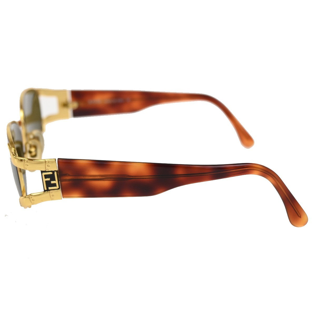 FENDI FF Logos Sunglasses Eye Wear Plastic Metal Brown Italy 7017 07CA893