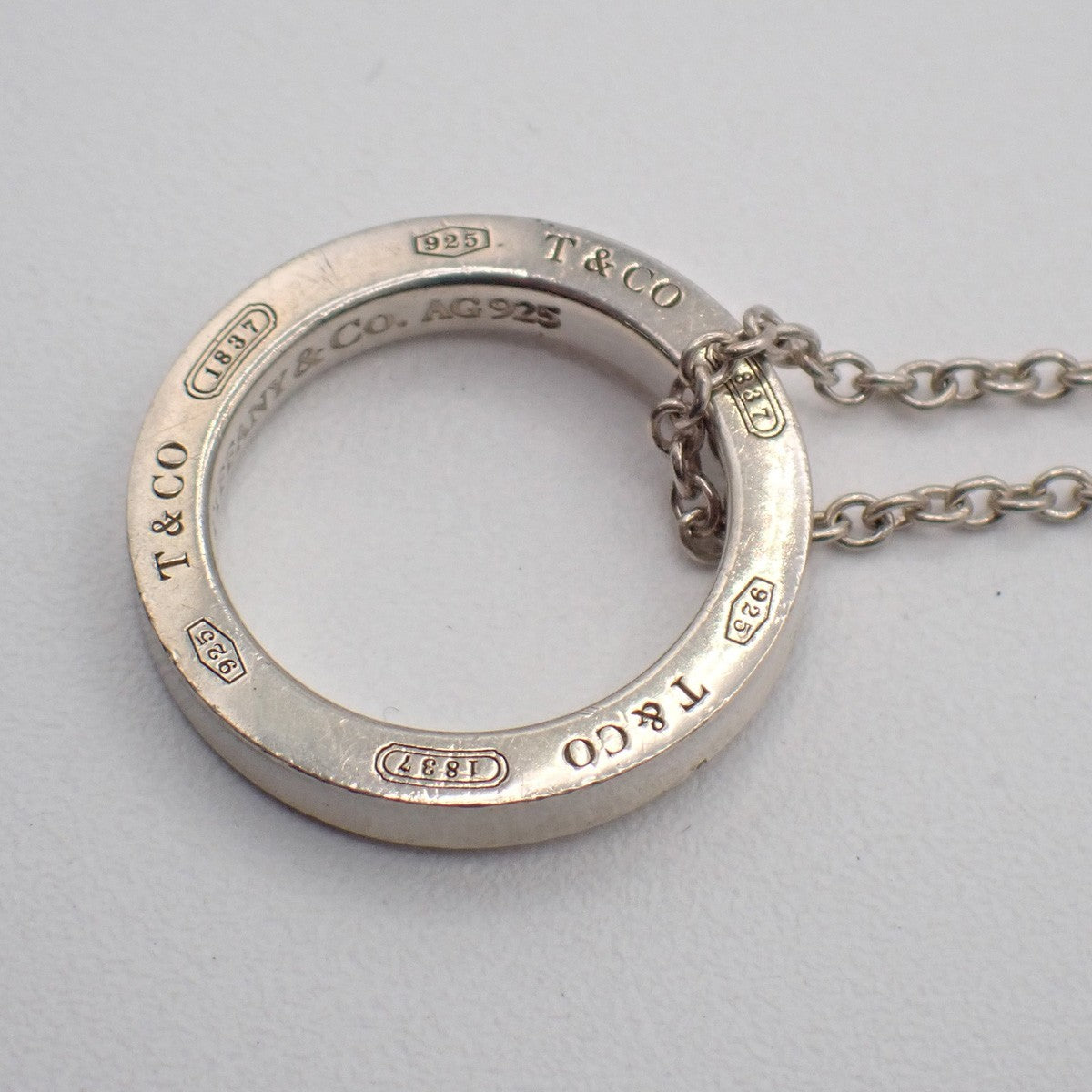 Tiffany & Co. Logo 1837 Circle Chain Necklace Pendant Silver Ag 925 02KC761