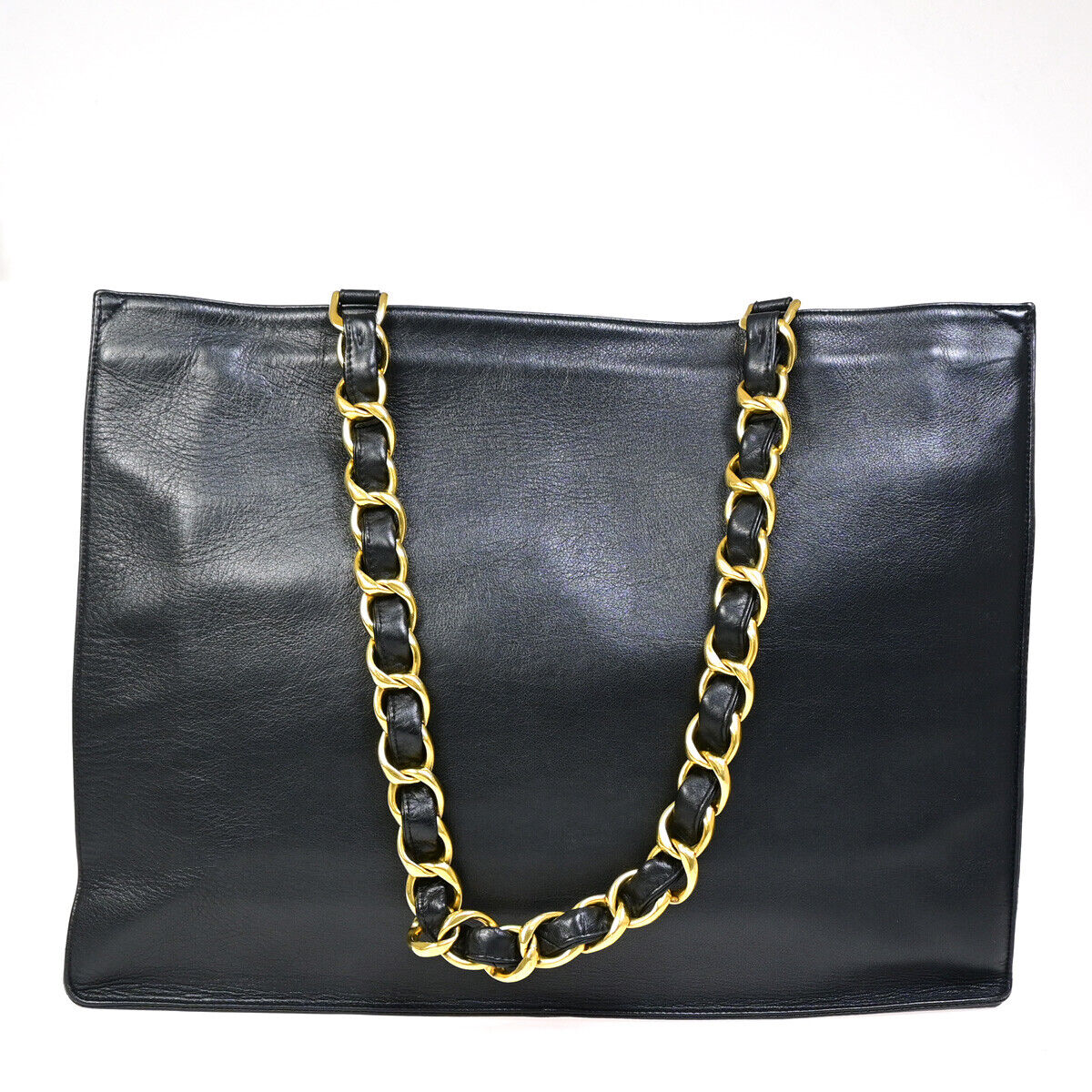 CHANEL CC Logo Chain Shoulder Tote Bag Leather BK GHW France Vintage 367RJ882