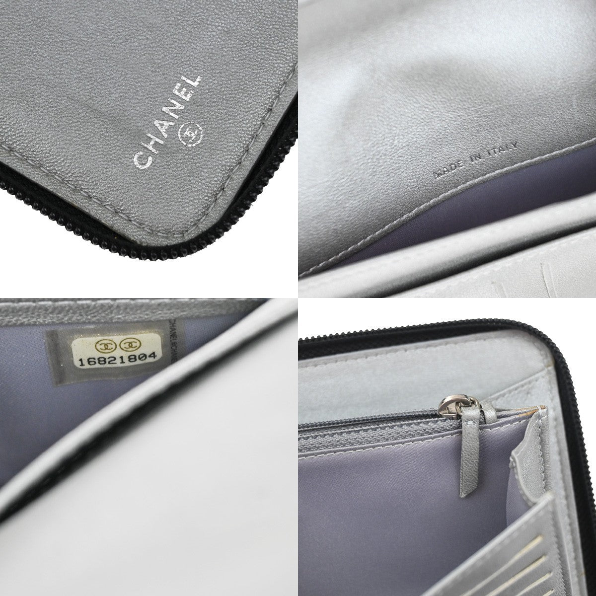 CHANEL CC Logo Camellia Long Zip Around Wallet Purse Leather Black SHW 85RQ019