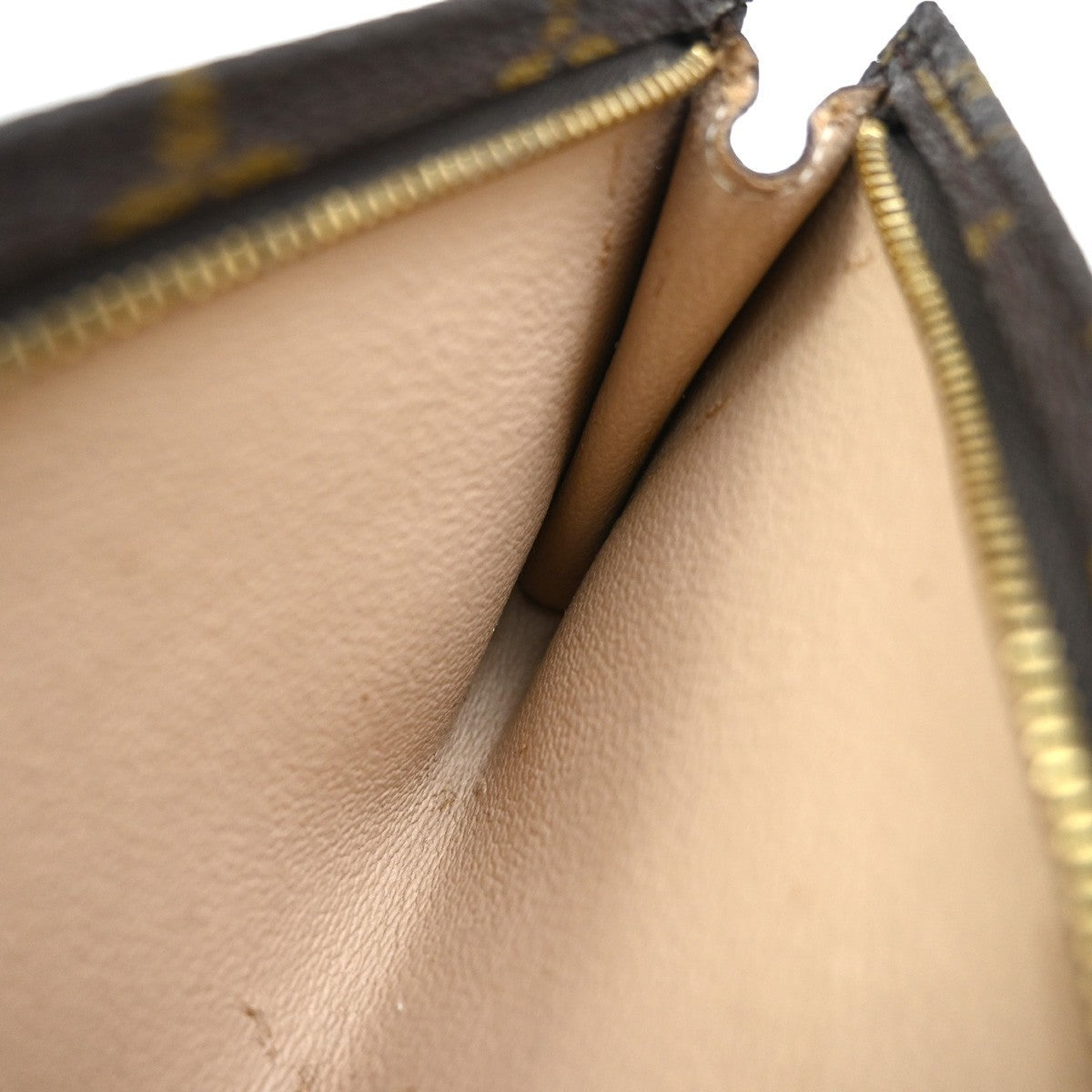 LOUIS VUITTON LV Logo Bucket GM Pouch Bag Monogram Leather Brown Gold 05EG201