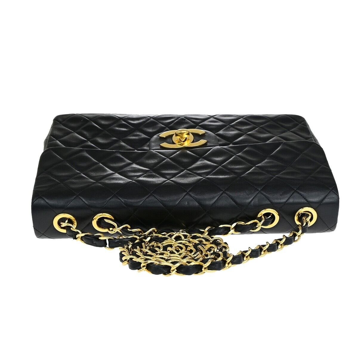 CHANEL Maxi Jumbo Matelasse 34 Chain Shoulder Bag Leather Black Vintage 342RK691