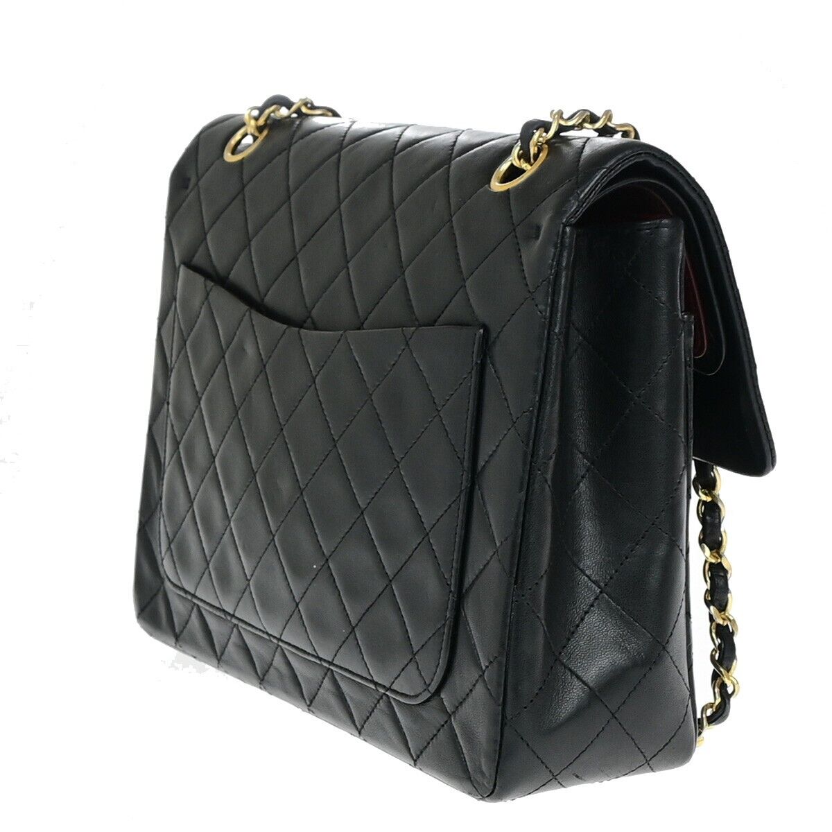 CHANEL Matelasse 25 Double Flap Chain Shoulder Bag Leather BK Vintage 344RK671