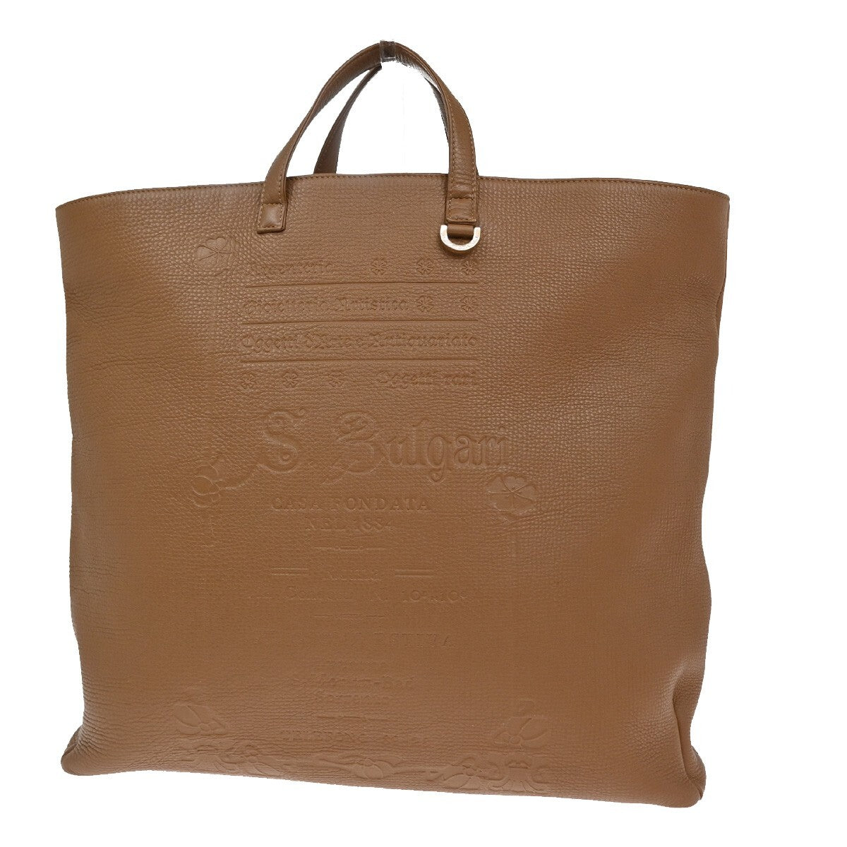 BVLGARI Logo S.Bulgari Large Tote Hand Bag Leather Brown Italy 30FB717