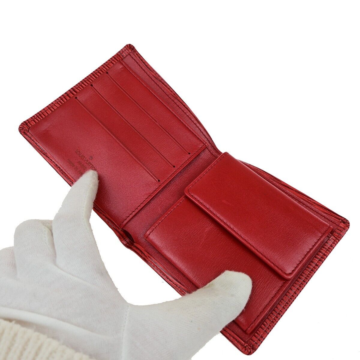 LOUIS VUITTON LV Logo 2 Set Bifold Wallet Purse Epi Leather Red Ruby 09ED974