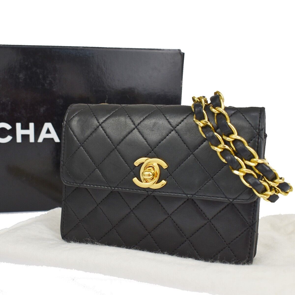 CHANEL CC Mini Matelasse Chain Shoulder Bag Leather Black GHW Vintage 386RC974
