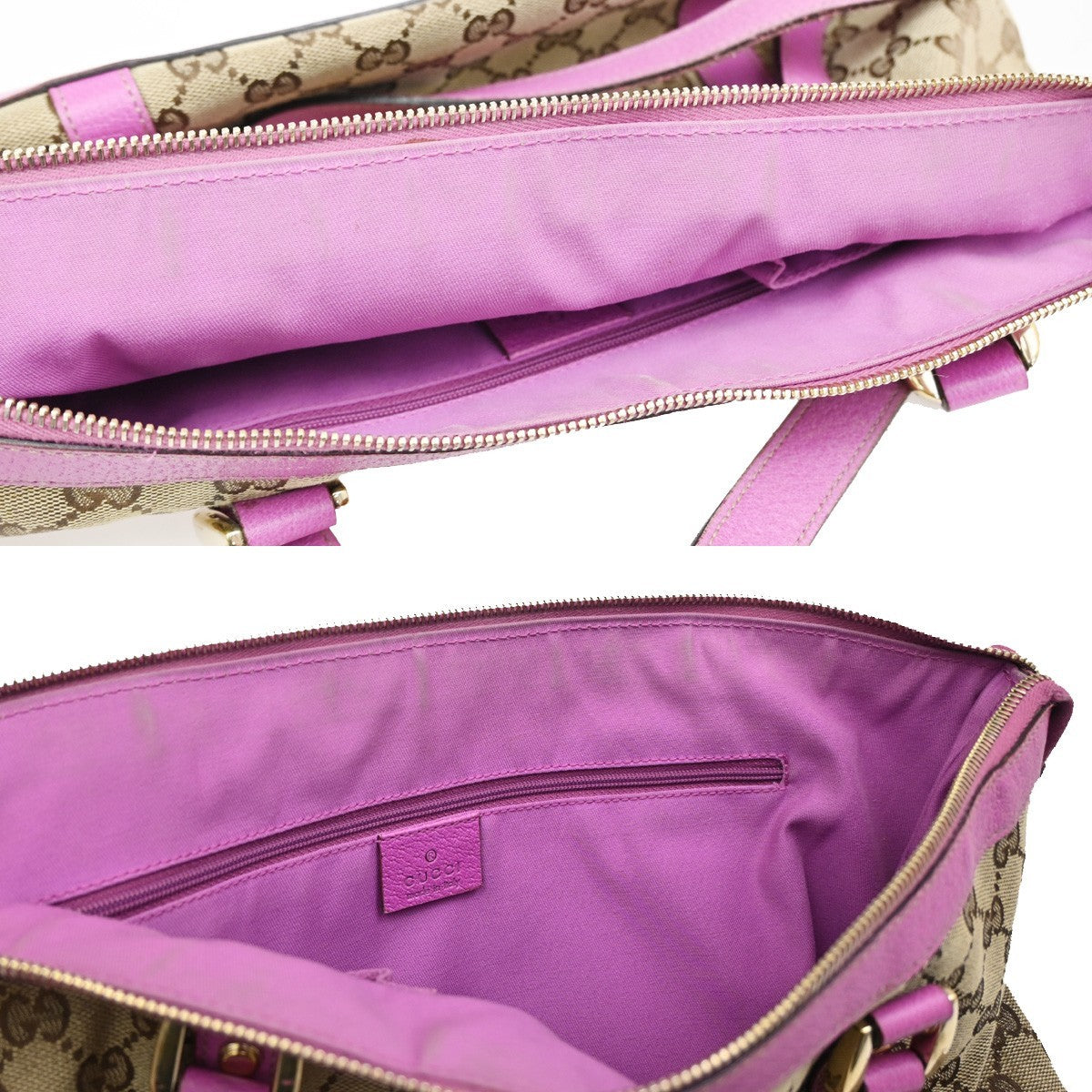 GUCCI GG Pattern Abbey Shoulder Bag Canvas Leather Beige Pink GHW Itlay 67DA040