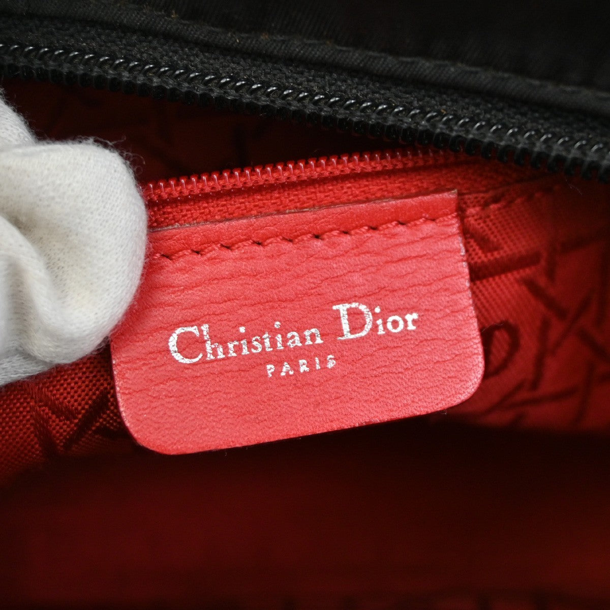 CHRISTIAN DIOR Logo Lady Cannage 2Way Hand Bag Nylon Leather Black SHW 98ZA262