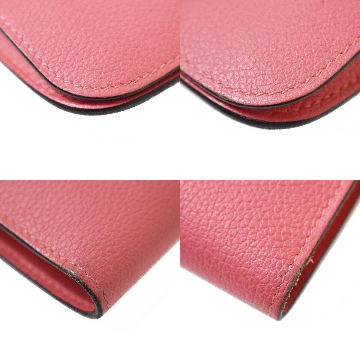HERMES Logo Dogon GM Bifold Wallet Purse Evercalf Leather Pink France 50RC661