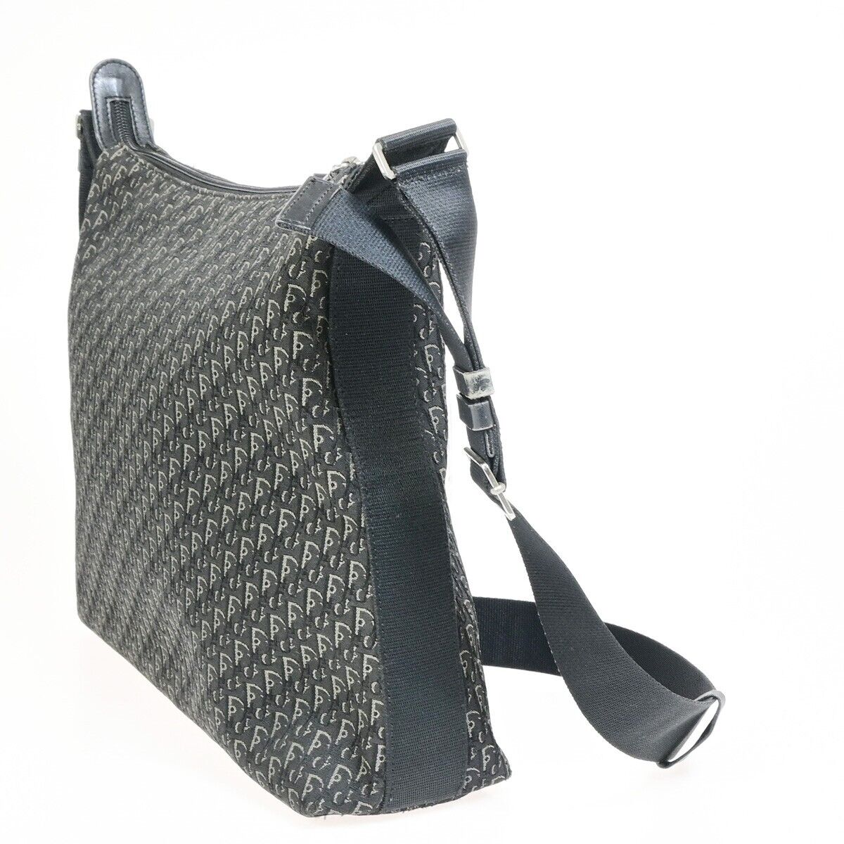 CHRISTIAN DIOR Logo Trotter Pattern Shoulder Bag Canvas Leather Black 83FA741