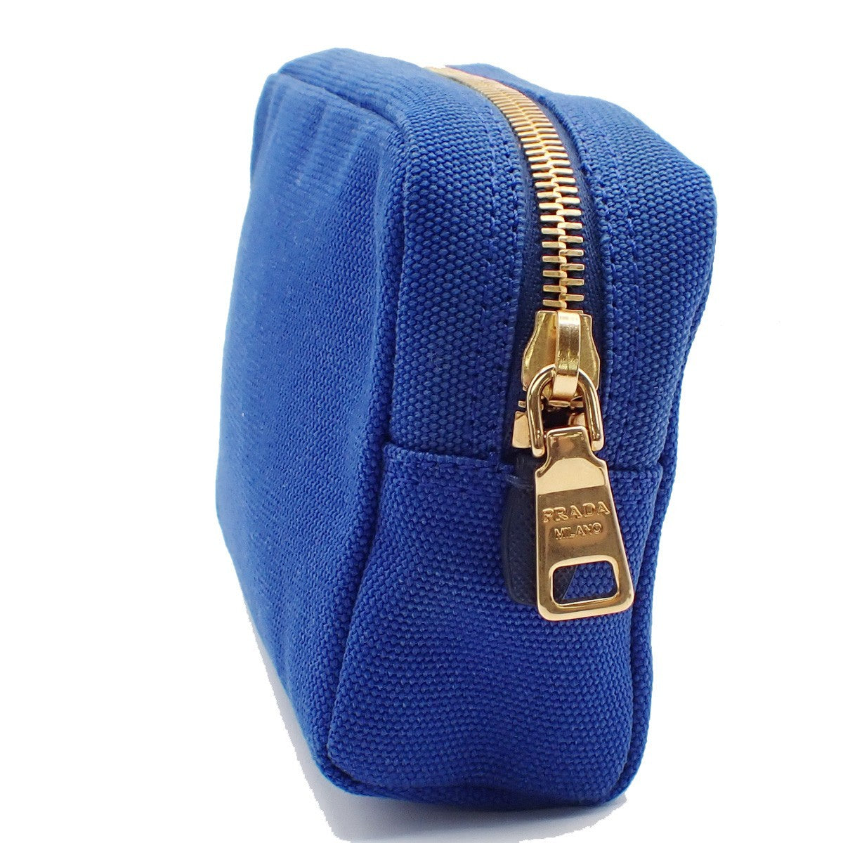 PRADA LOGO Mini Pouch Bag Canvas Blue Gold Italy 63AA135