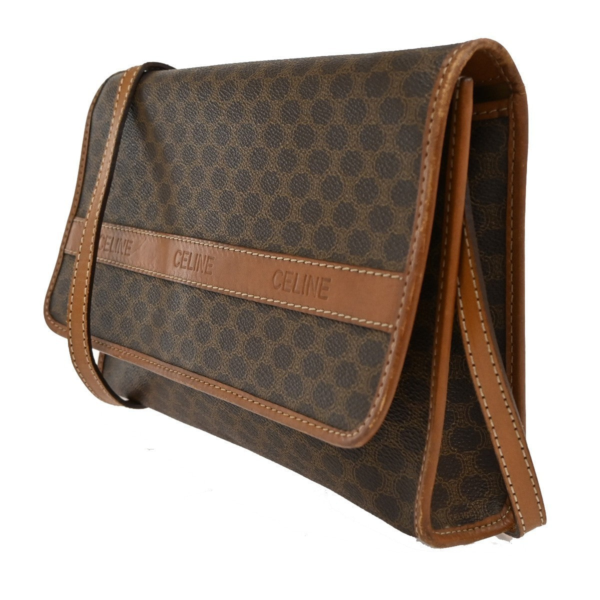 CELINE Logo Macadam Pattern 2Way Shoulder Bag PVC Leather Brown Italy 65KB548