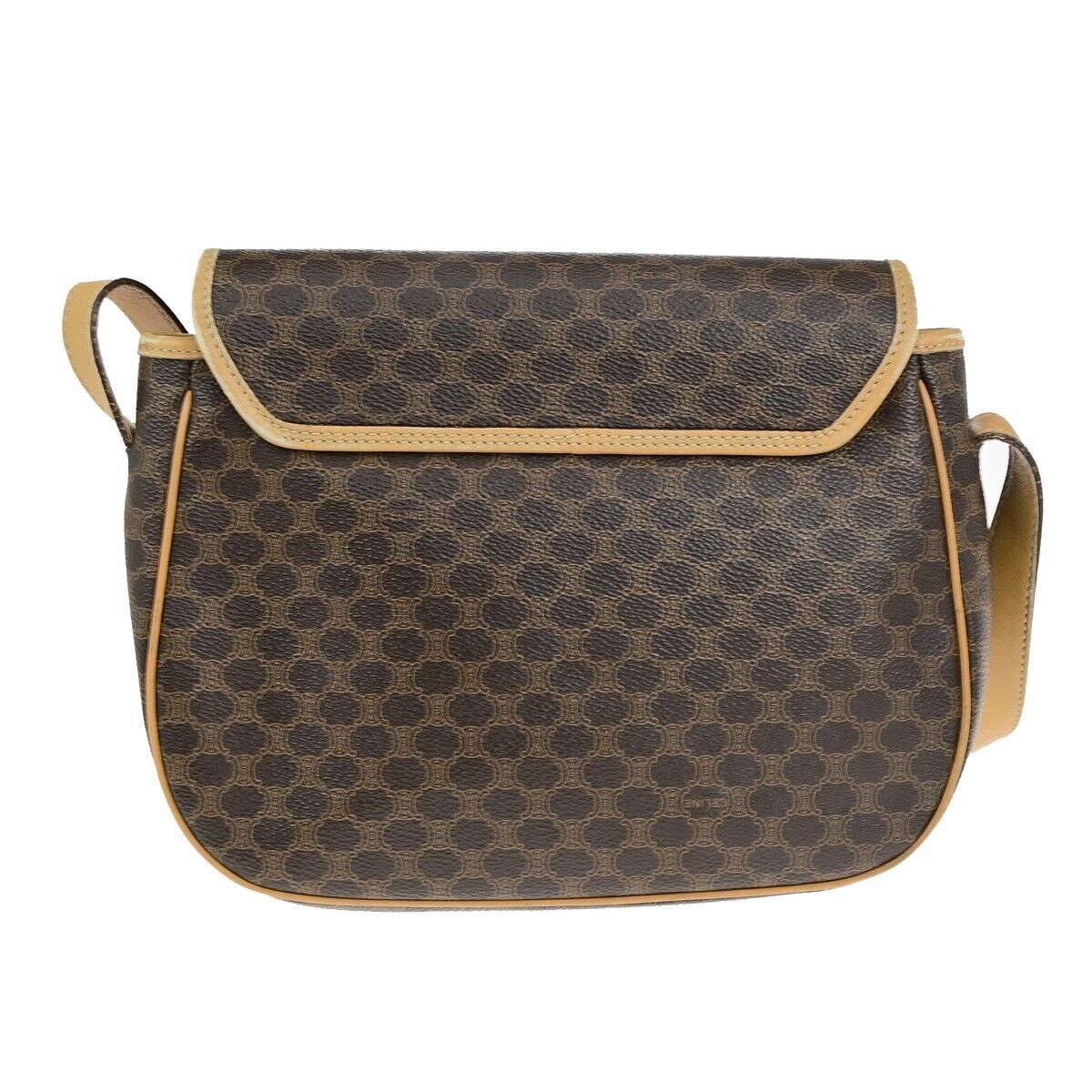 CELINE Logo Macadam Pattern Shoulder Bag PVC Leather Brown GHW Italy 69ED034