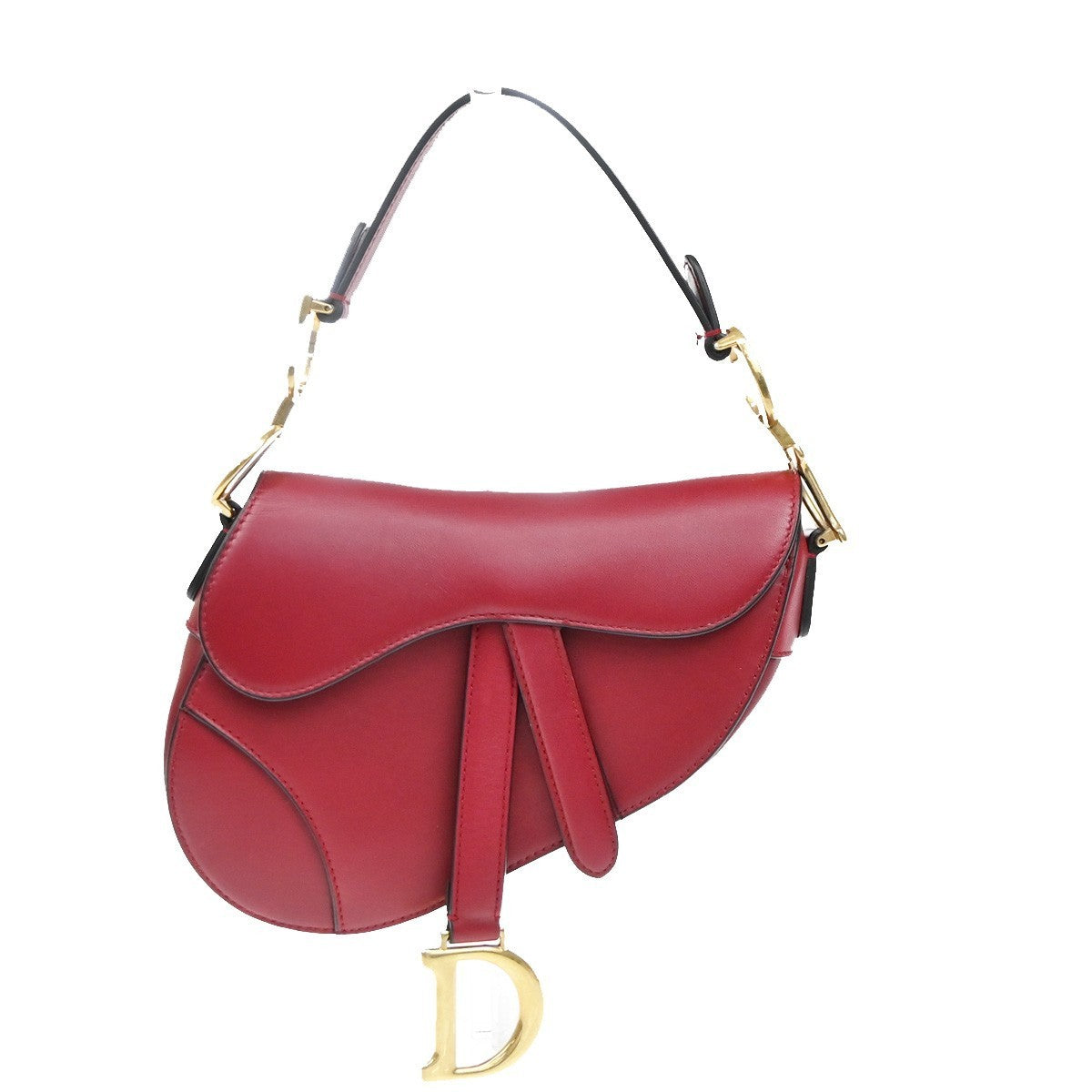 CHRISTIAN DIOR Mini Saddle Hand Bag Leather Red GHW 652RP172