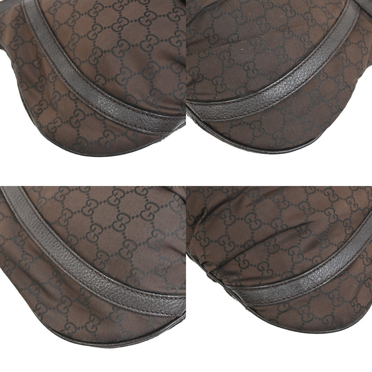 GUCCI Logo GG pattern Shoulder Bag Nylon Leather Brown Silver Italy 88EE172