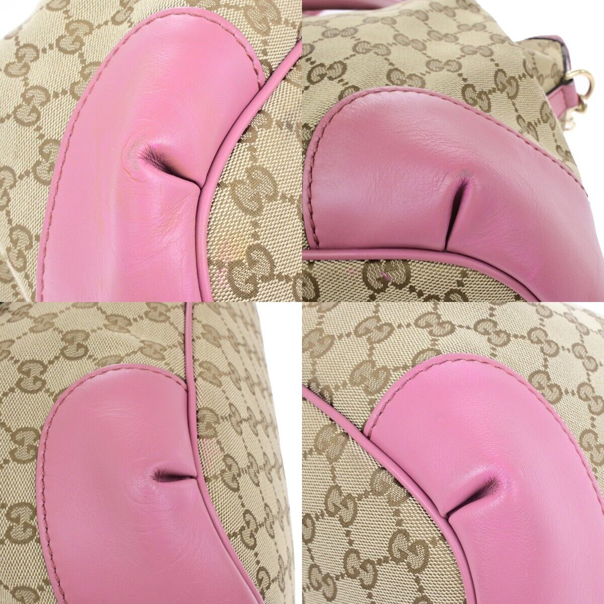 GUCCI Logo GG Pattern Shoulder Bag Canvas Leather Pink Brown GHW 32ED950