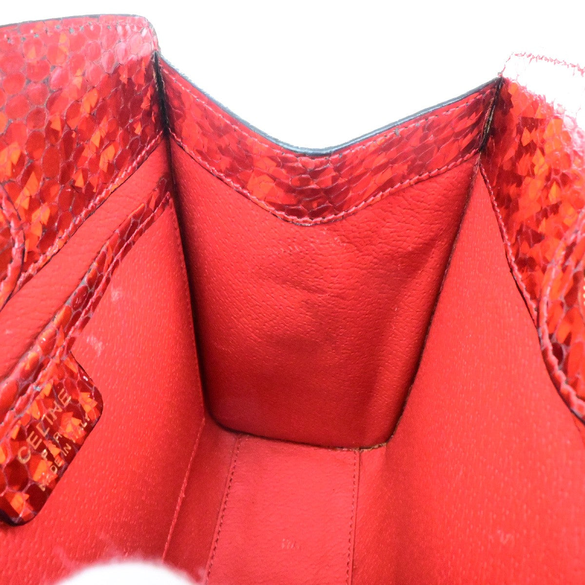 CELINE Logo Shoulder Bag Exotic Leather Red GHW Italy 65YH034