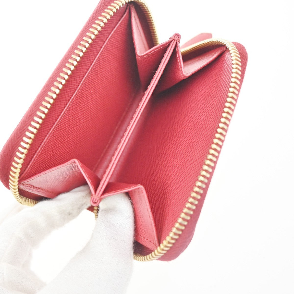 PRADA Zip Around Coin Case Compact Wallet Saffiano Leather Red Italy 37MA483