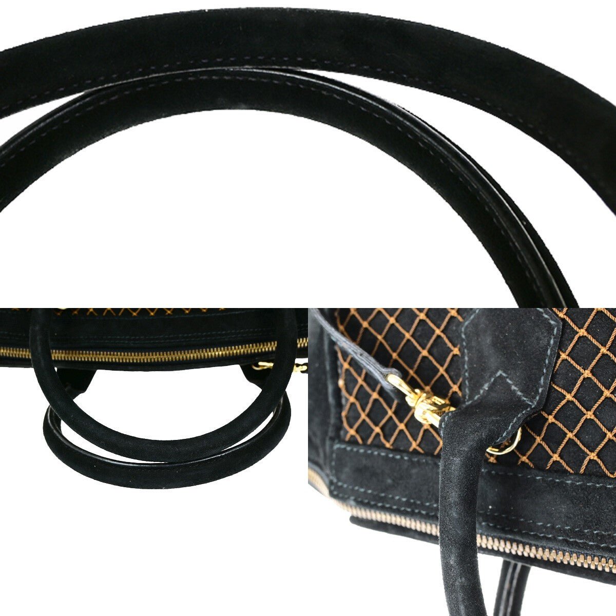 FENDI Logo 2Way Vanity Shoulder Hand Bag Suede Leather Black GHW Italy 10RK596