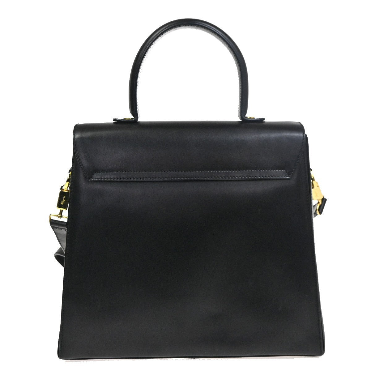 SALVATORE FERRAGAMO Gancini 2Way Shoulder Hand Bag Leather Black GHW 85RL932