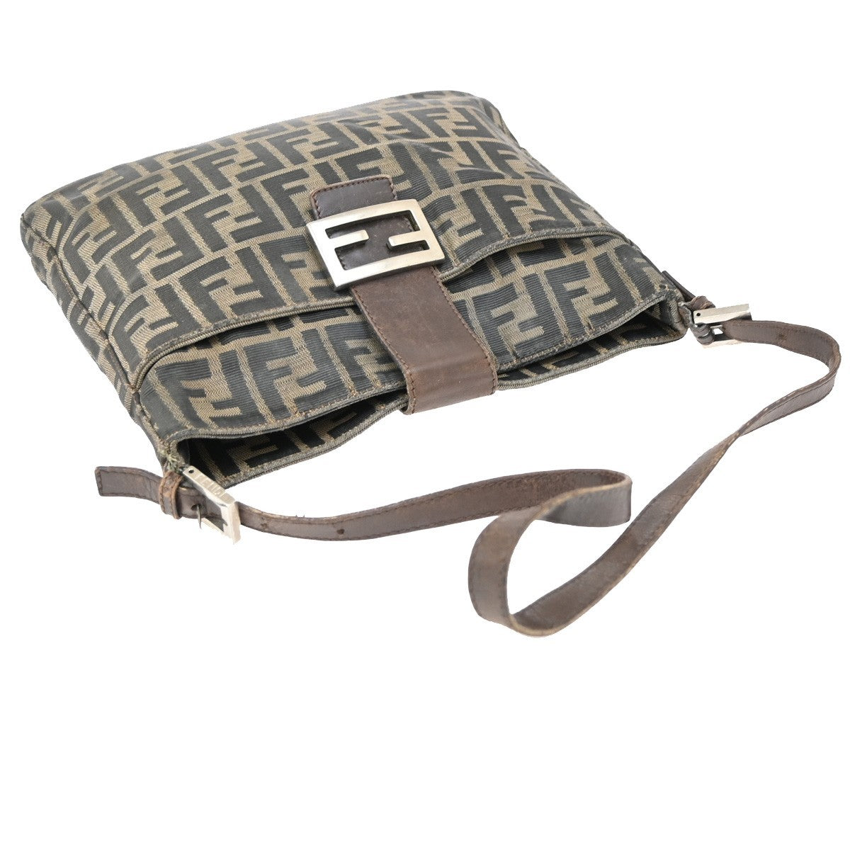 FENDI Logo Zucca Pattern Hand Bag Canvas Leather Brown SHW Italy 36KB279