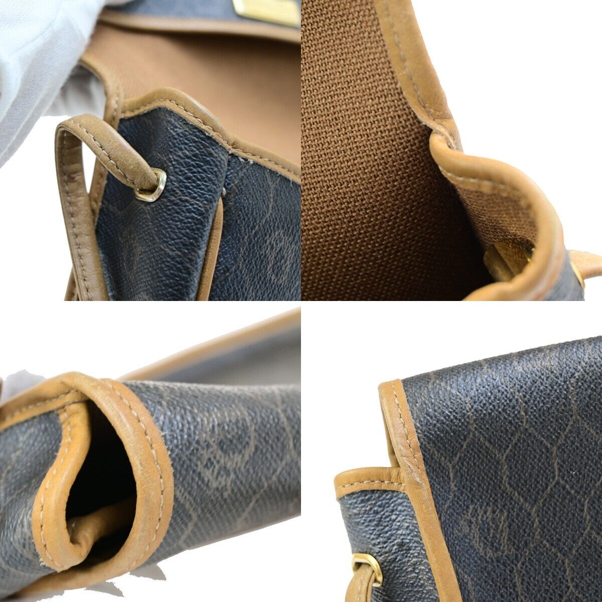 CHRISTIAN DIOR Logos Honeycomb Shoulder Bag PVC Leather Brown Gold 65EC892