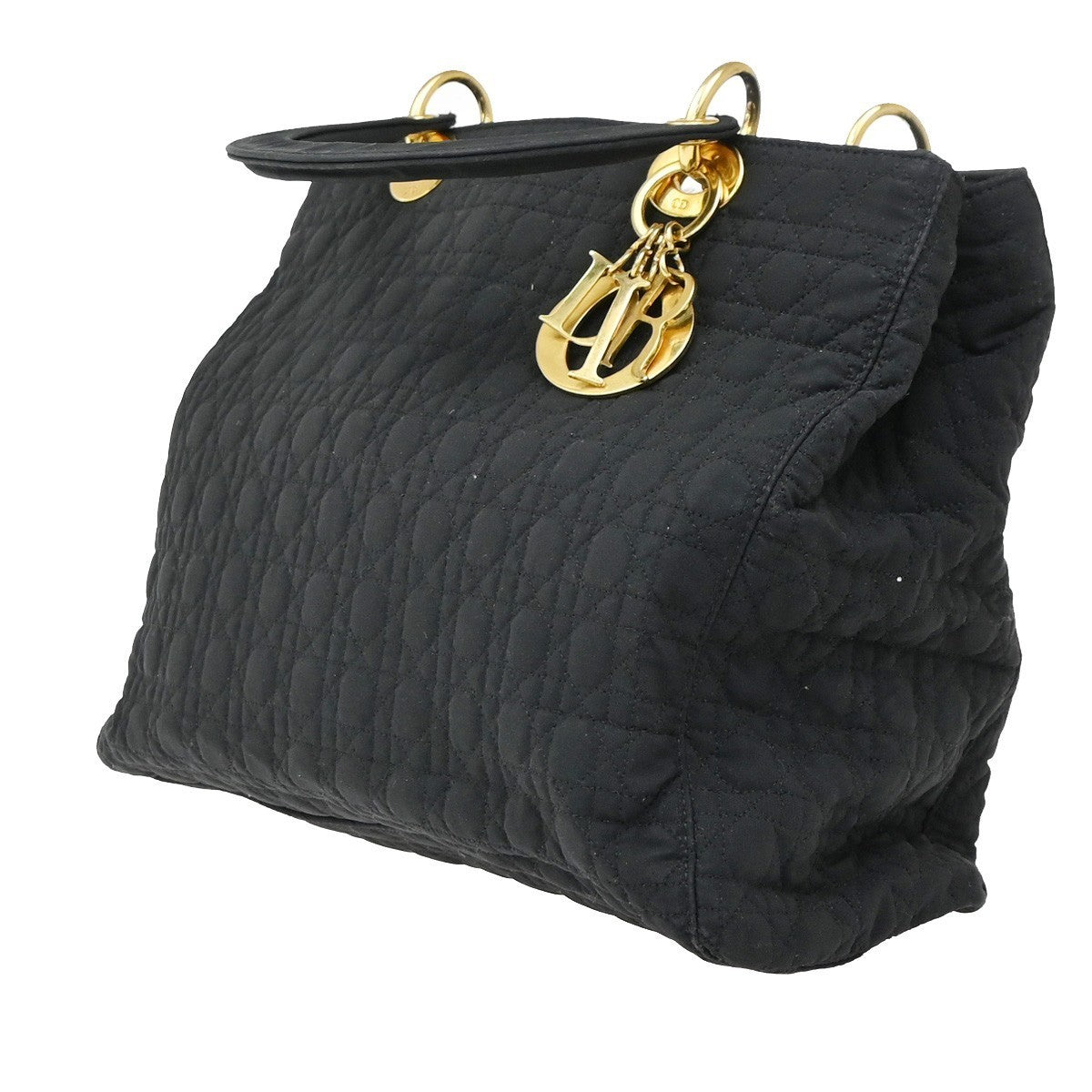 CHRISTIAN DIOR Logo Lady Cannage Hand Bag Nylon Leather Black GHW Italy 77EG377