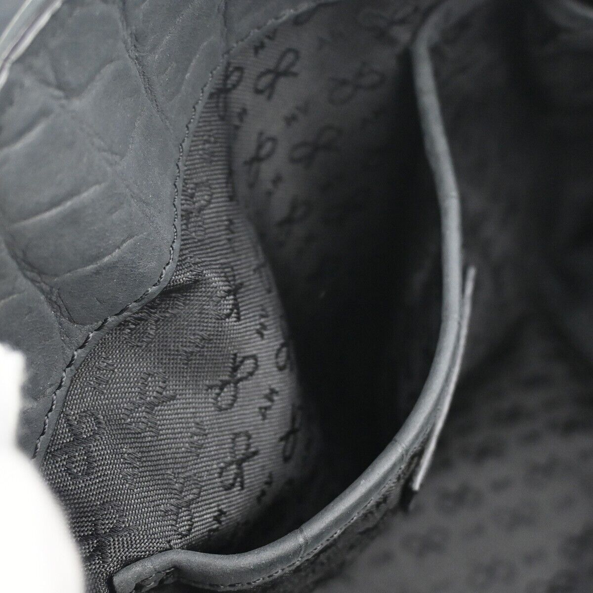 ANYA HINDMARCH Logo 2Way Shoulder Hand Bag Embossing Suede Leather Black 05DA069