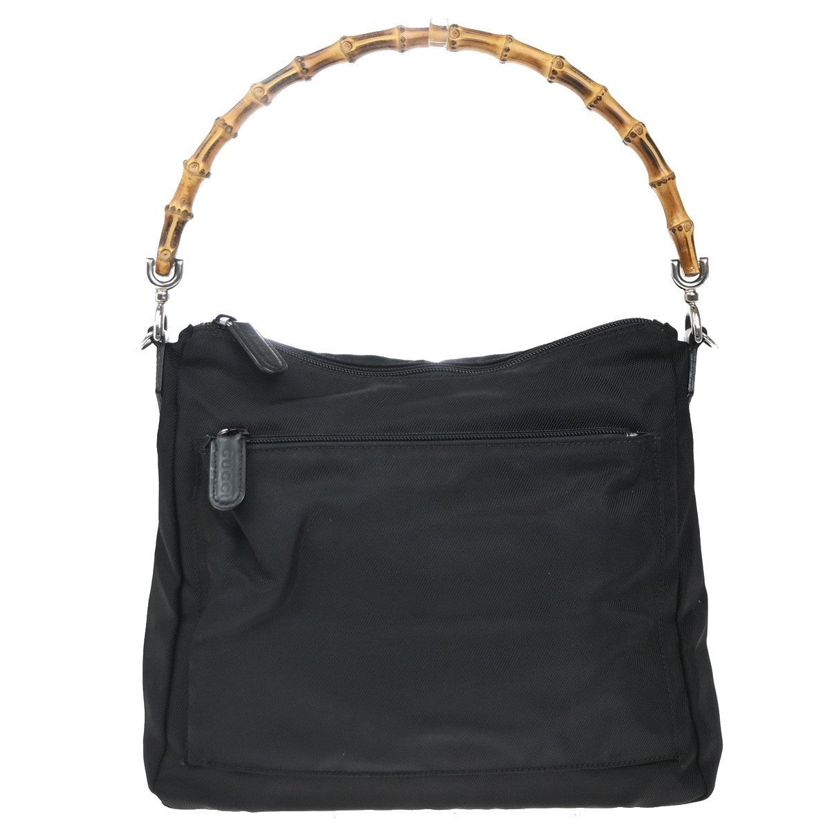 GUCCI Logo Bamboo Shoulder Hand Bag Nylon Leather Black Italy 68EG324