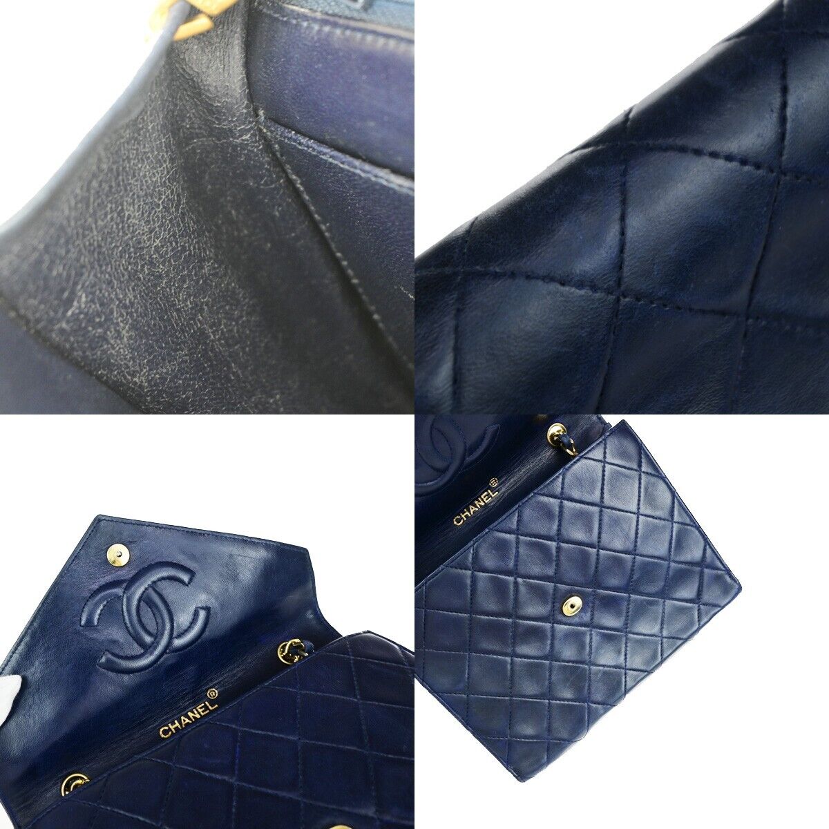 CHANEL CC Mini Matelasse Chain Shoulder Bag Leather Navy Blue Vintage 674RK667