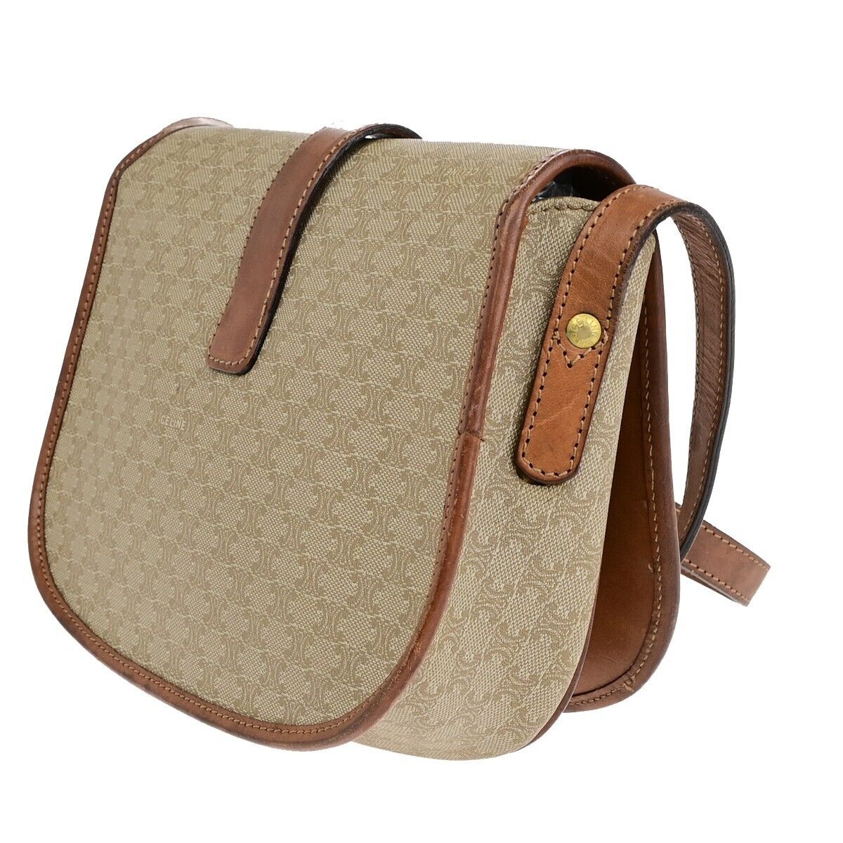 CELINE Logo Macadam Pattern Shoulder Bag PVC Leather Beige Italy 04EB477