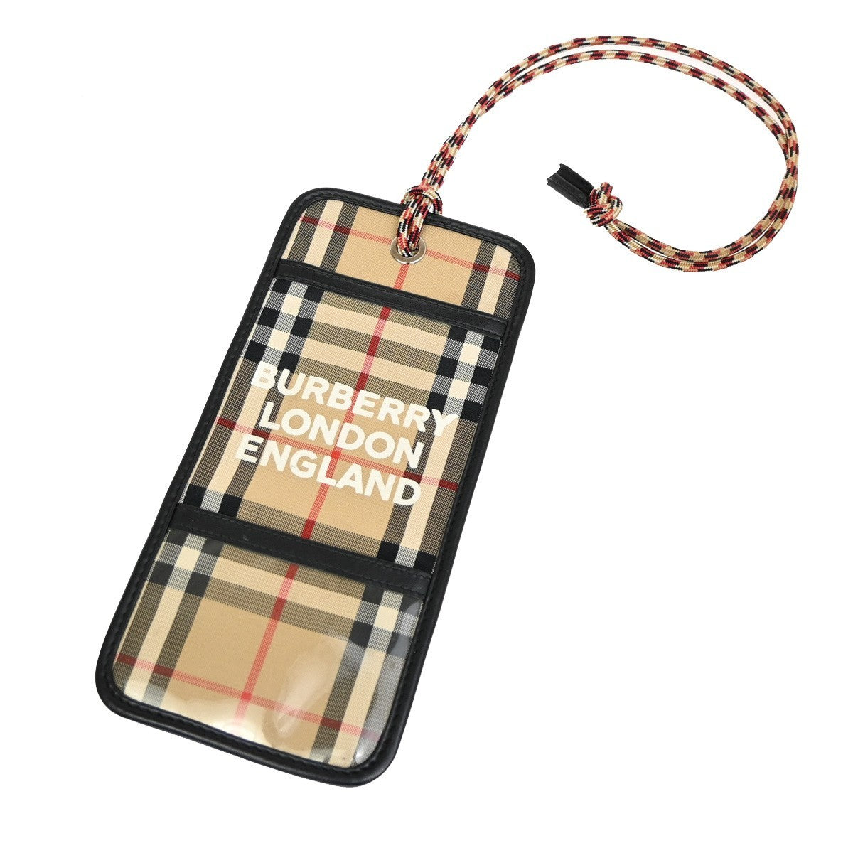 BURBERRY Logo Check Card Case Holder Canvas Leather Brown Black Italy 67KB292