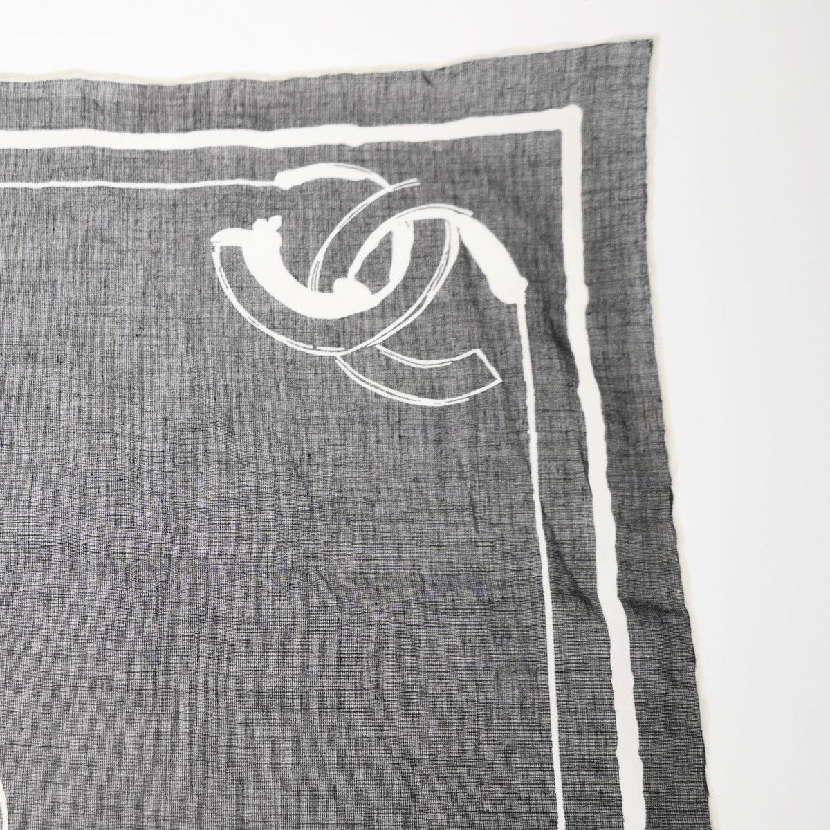 CHANEL CC Logo 55 Sketch Scarf Handkerchief 100% Cotton White BK Italy 63RL869