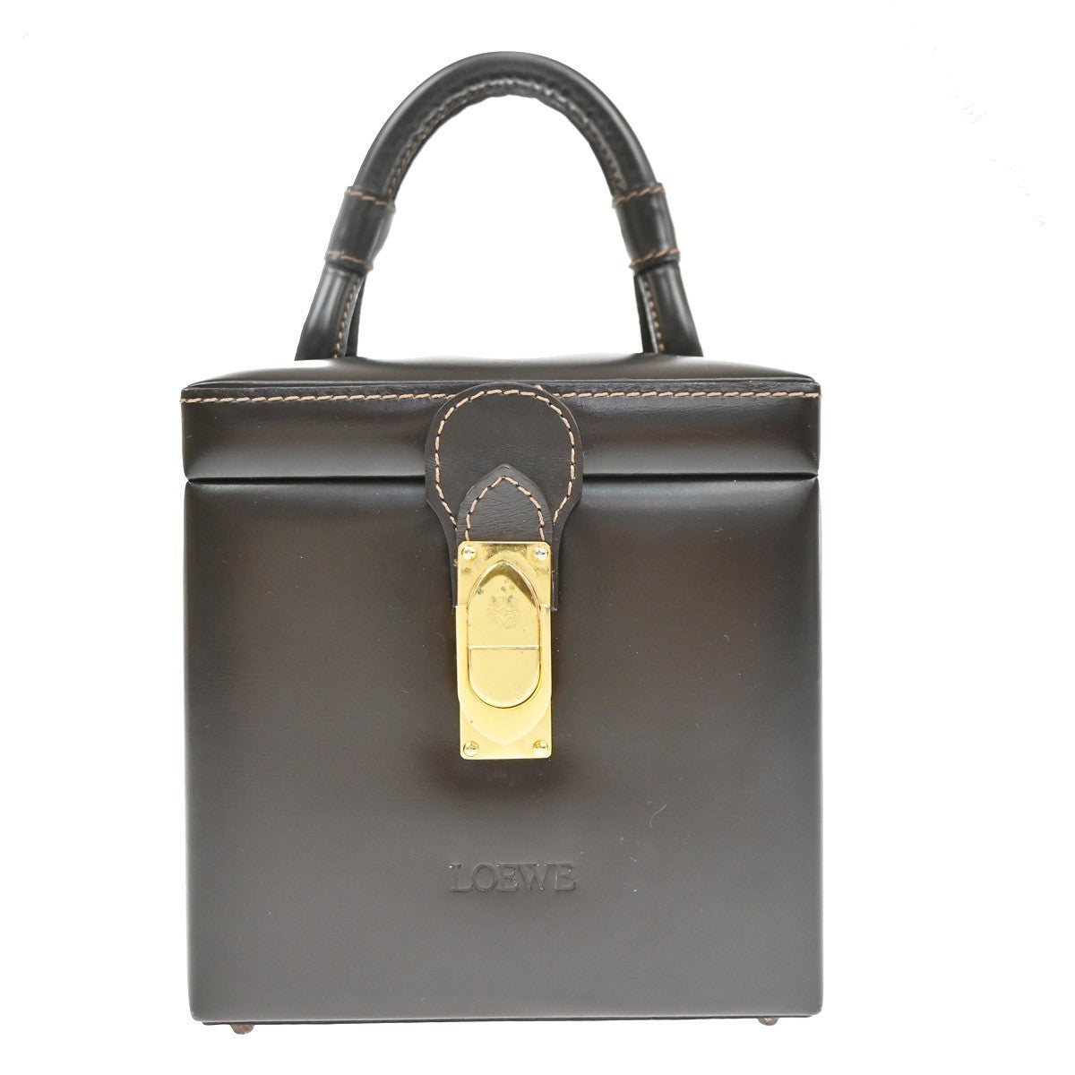 LOEWE Logo Square vanity Handbag Leather GHW Brown Spain 96TA699