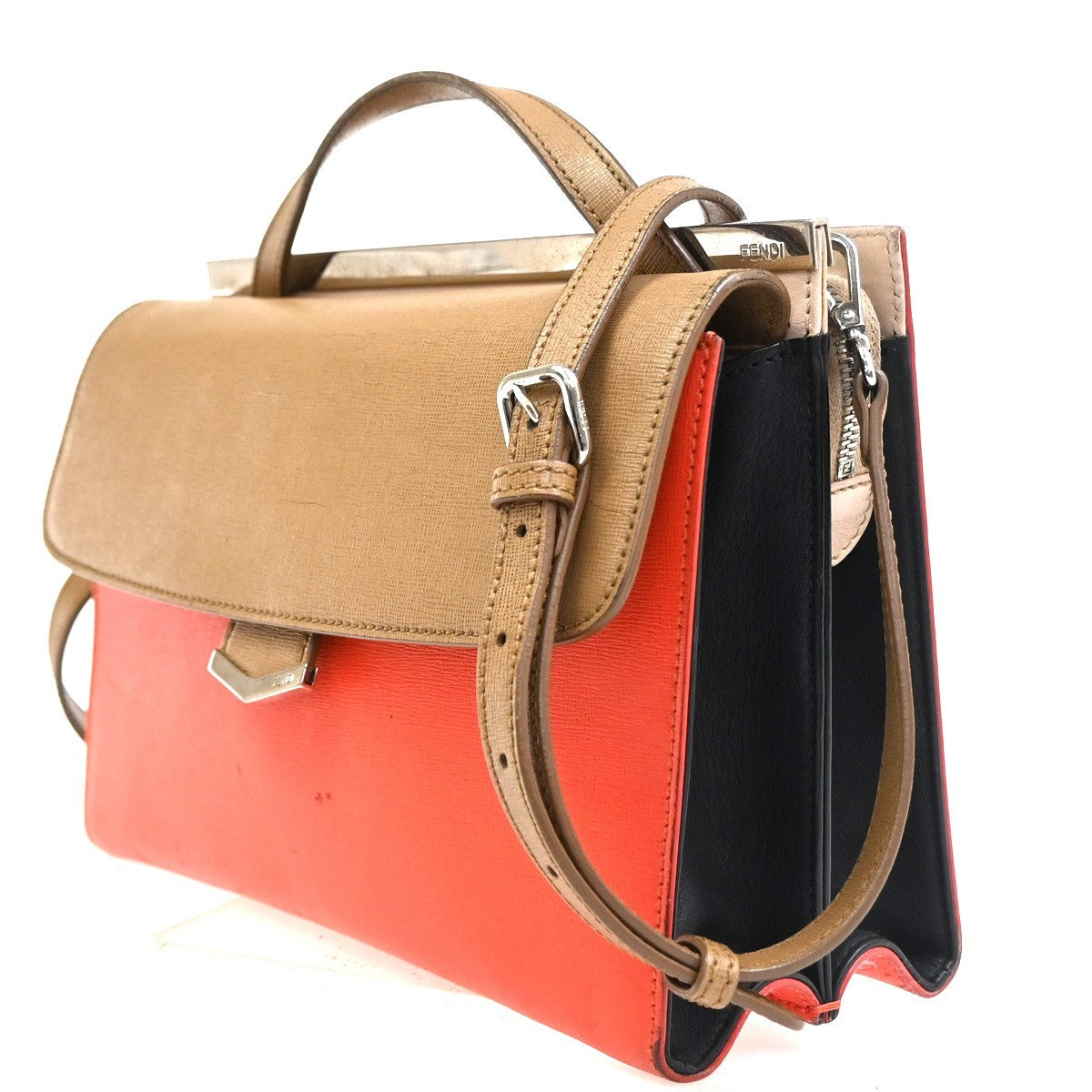 FENDI Demi Jour 2Way Shoulder Hand Bag Leather Tri Color BN RD BE SHW 64TA615