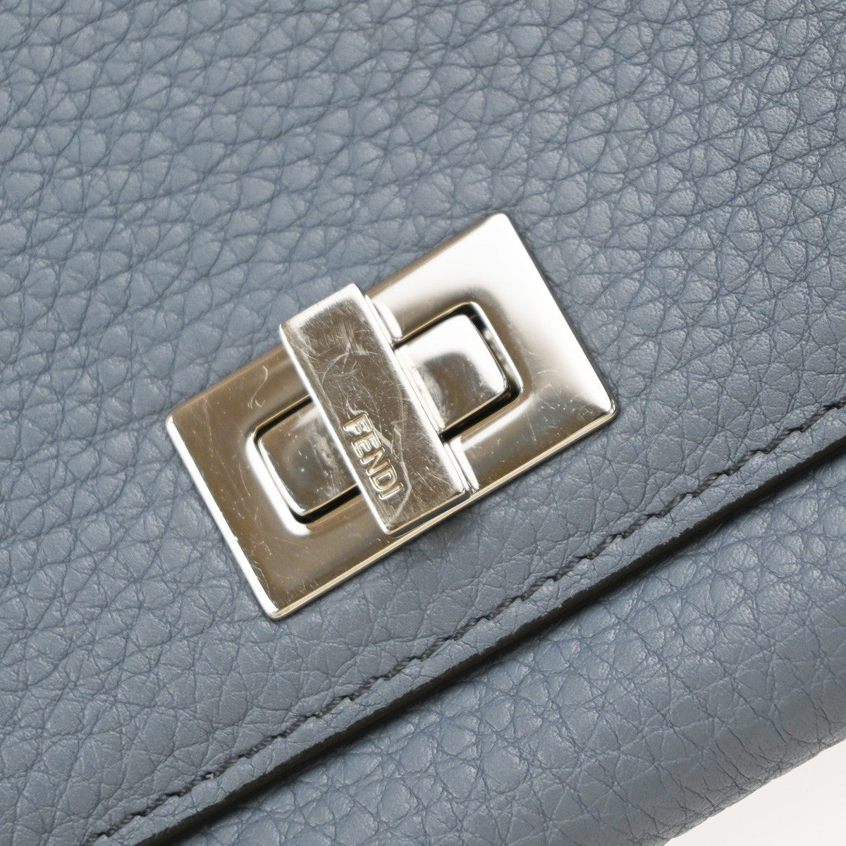 FENDI Logo Peekaboo Long Bifold Wallet Leather Blue SHW Italy 30RP099