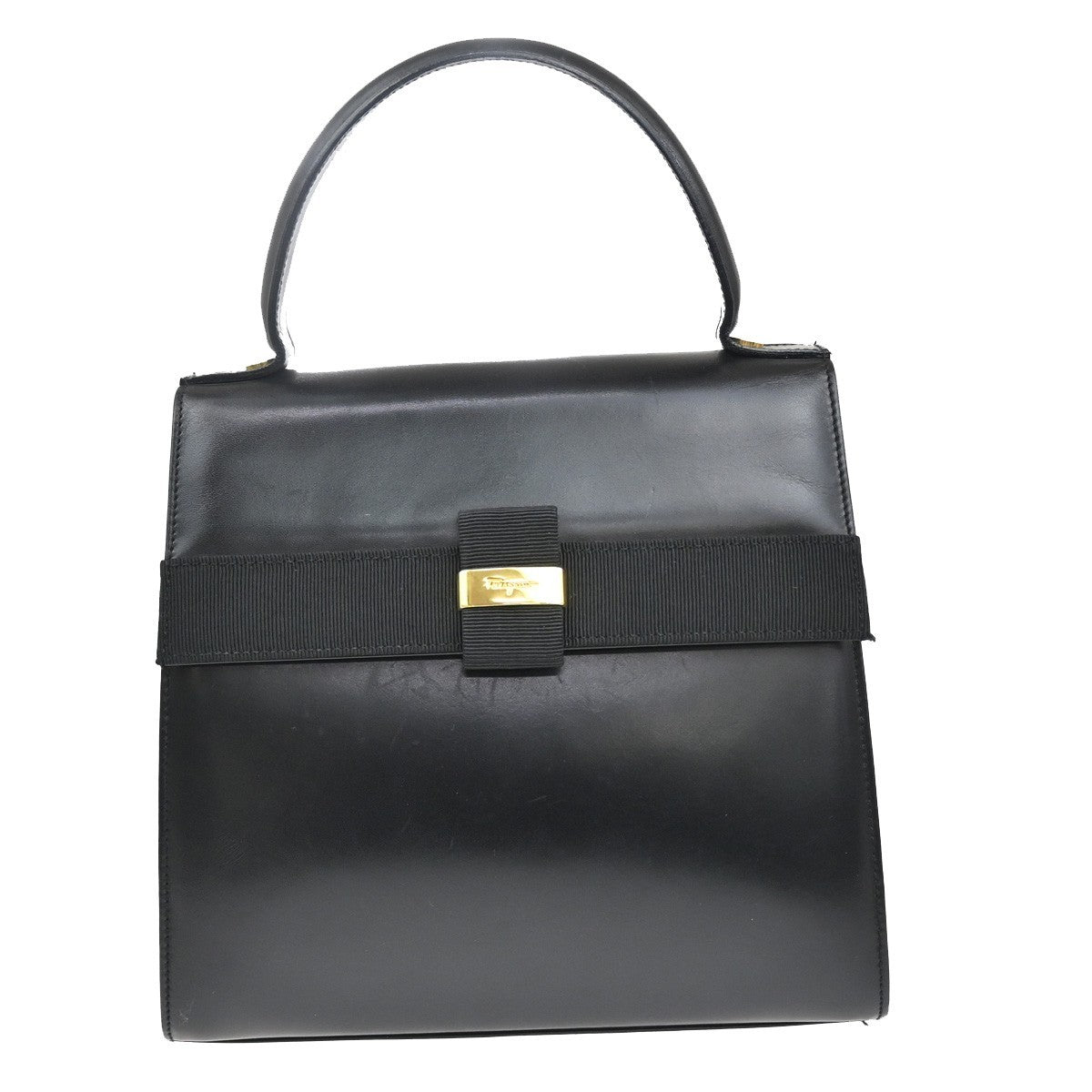 Salvatore Ferragamo Logo Vara flap Hand bag Leather Black GHW Italy 62MA110