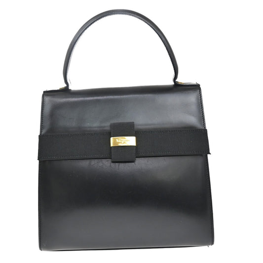 Salvatore Ferragamo Logo Vara flap Hand bag Leather Black GHW Italy 62MA110