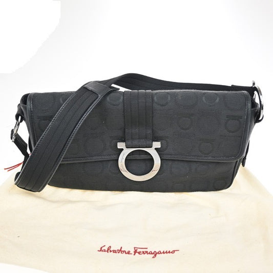 SALVATORE FERRAGAMO Gancini Shoulder bag Canvas Leather Black Italy SHW 62TA413