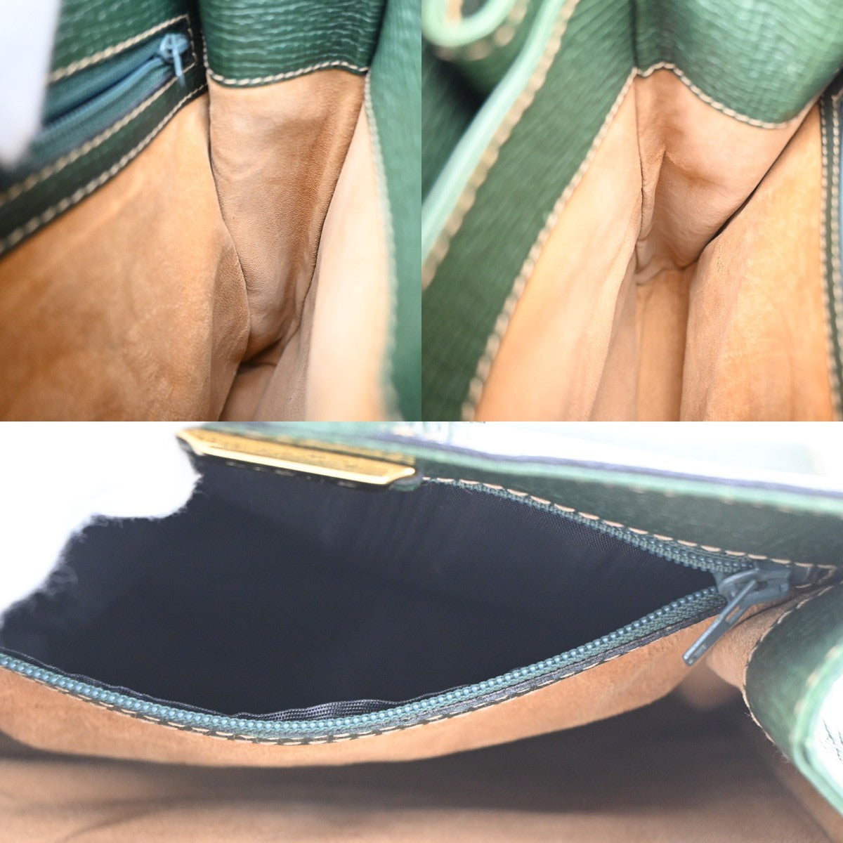 LOEWE Logo Turn Lock Shoulder Hand Bag Leather Green GHW Italy 86YJ123