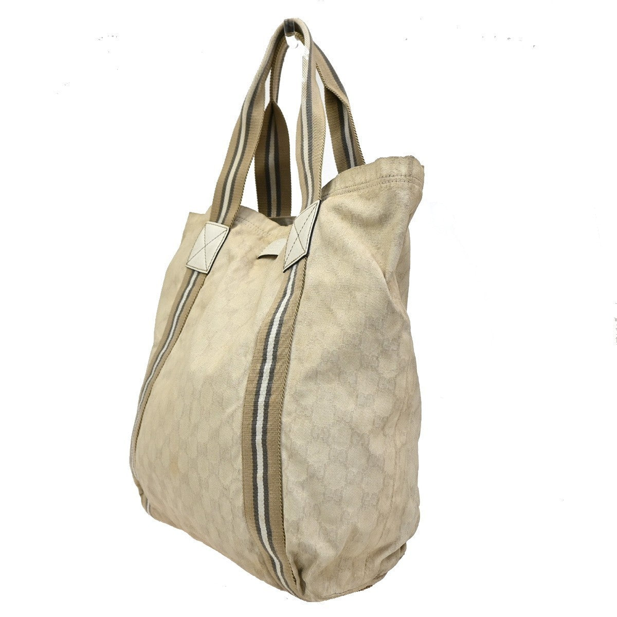 GUCCI Logo GG Pattern Shoulder Bag Canvas Leather Beige Italy 63EG210