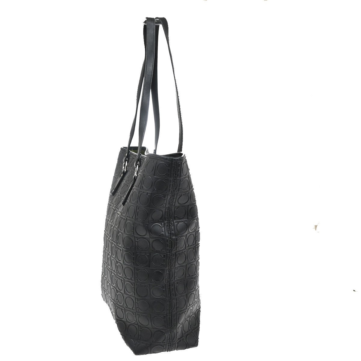 SALVATORE FERRAGAMO Gancini Tote Shoulder Bag PVC Leather Black SHW 69AA118