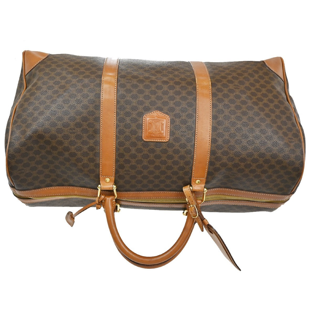 CELINE Logo Macadam Pattern Travel Hand Boston Bag PVC Leather Brown 62CA283