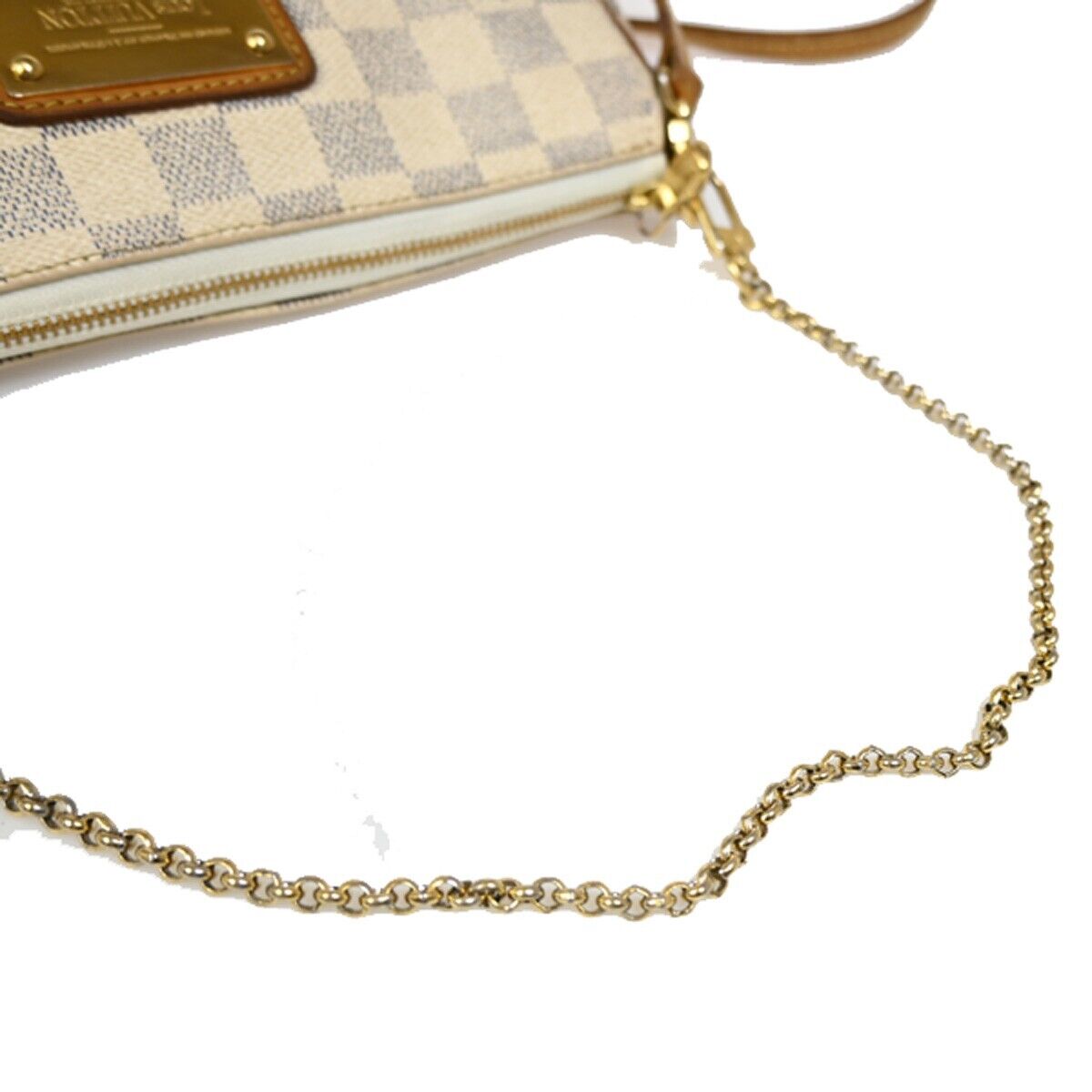 LOUIS VUITTON Eva Chain Shoulder Bag Damier Azur Leather White N55214 10FA502