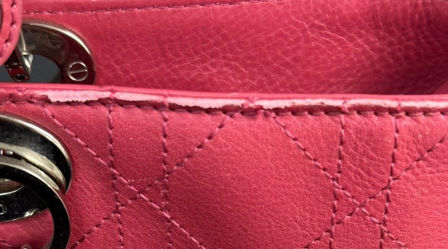 CHRISTIAN DIOR Lady Cannage Shoulder Tote Bag Leather Pink SHW 75TA300