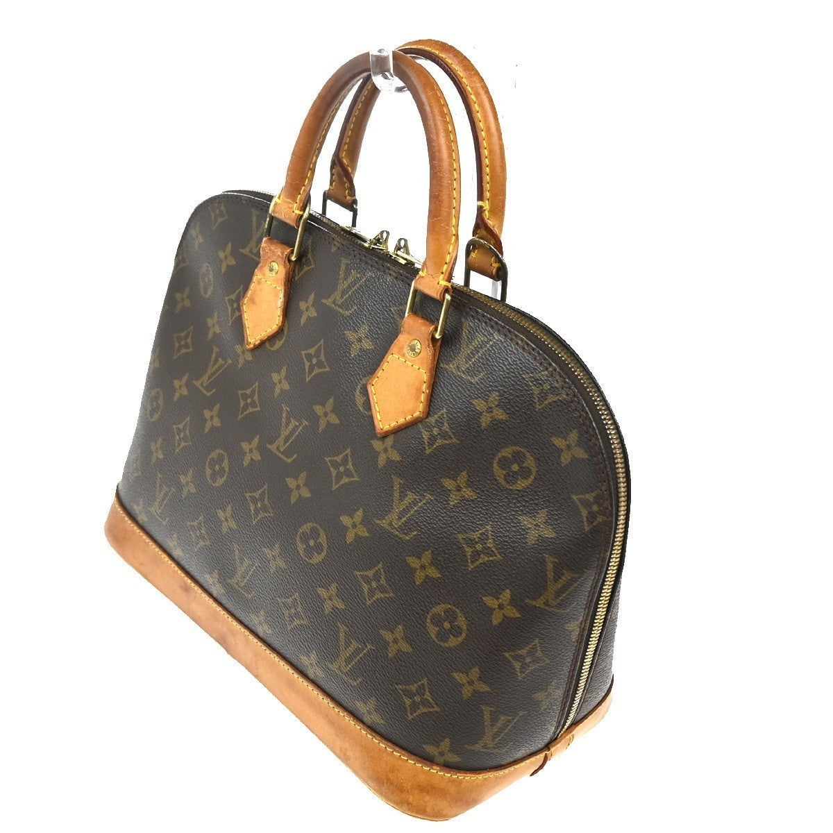 LOUIS VUITTON LV Logo Alma Hand Bag Monogram Leather Brown France M51130 88TA543